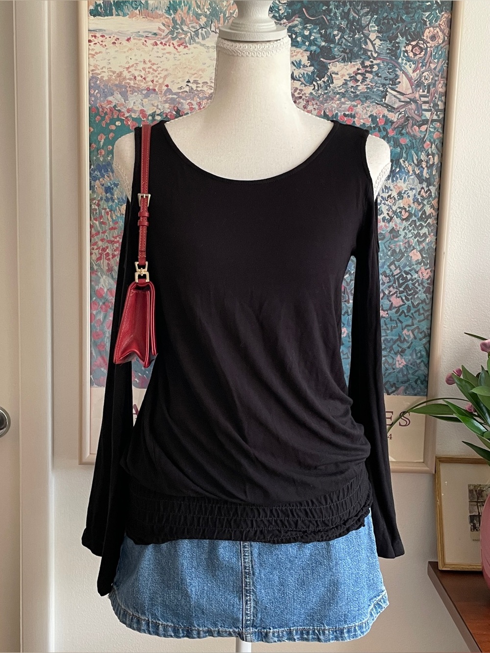 Venus Bell Sleeve Top Womens Small Black Cutout Scoop Neck Boho Grunge Alt Y2K